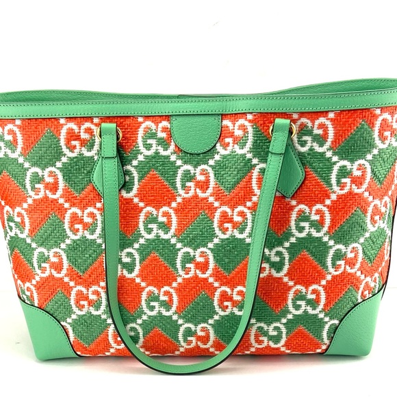 Gucci 631685 Ophidia GG Raffia Shoulder Bag/Tote, Limited Edition "Miami", NWT - Picture 2 of 9